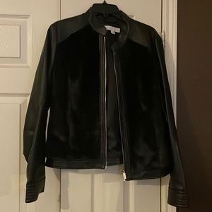 Faux leather jacket with faux fur. Black, size large.
